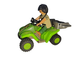 Playmobil 30 67 1263 & 30 27 6650 & 30 00 0244 & 30 08 1270 & 30 23 7892 Male Dinosaur researcher on light green Buggy-mounted quad with pullback motor 9231