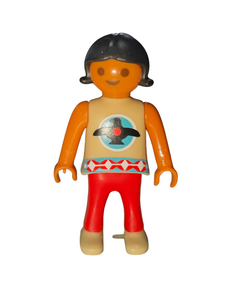 Playmobil Native girl, black hair, tan/orange clothes 6322