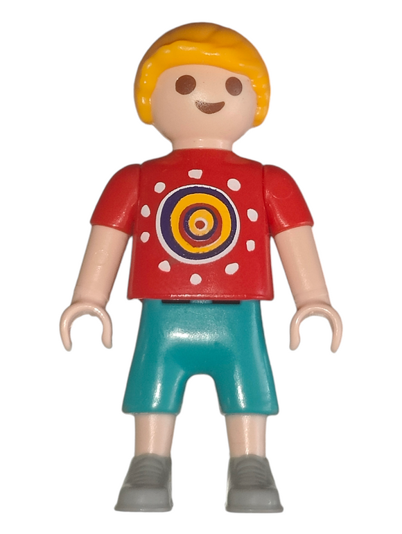 Playmobil 30 10 3570 child Boy, blond, red hoodie sweater with circle design, blue shorts 6439 70342