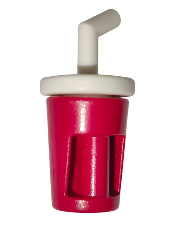 Playmobil 30 08 7013 & 30 22 2303 Dark Pink Drinking Cup and White Lid with Straw