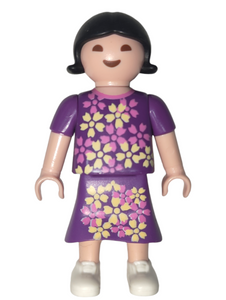 Playmobil 30 11 4380 Child girl, short black hair, mid-length purple dress with flower print 70285