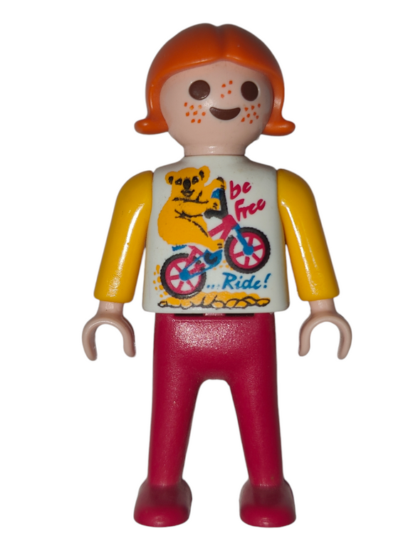 Playmobil 30 11 0320 Child girl, redhead, yellow and white shirt with bicycle design 3712, 3762, 4070, 5024