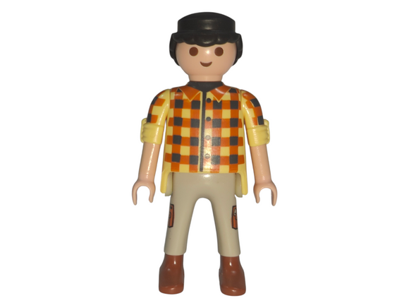 Playmobil 30 00 2504 Farmer, male, black hair, yellow plaid shirt 9315