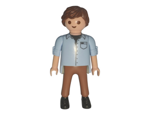 Playmobil 30 00 9443 Skateboarder, male, shaggy brown hair, pale blue collared shirt 9094