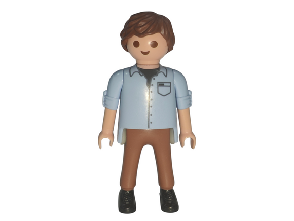 Playmobil 30 00 9443 Skateboarder, male, shaggy brown hair, pale blue collared shirt 9094