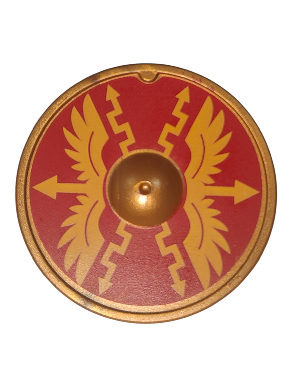 Playmobil 30 63 1464 round Shield, red field, gold arrow/wing pattern , with centre boss 6491